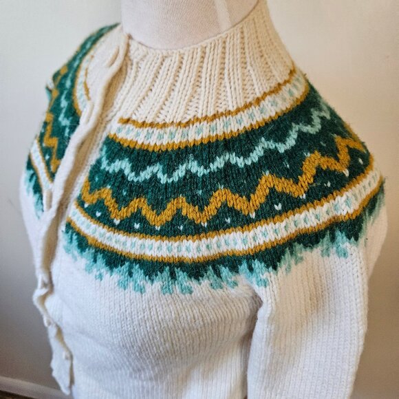 Vintage Norwegian Wool Fair Isle Cardigan Sweater S - Picture 4 of 8